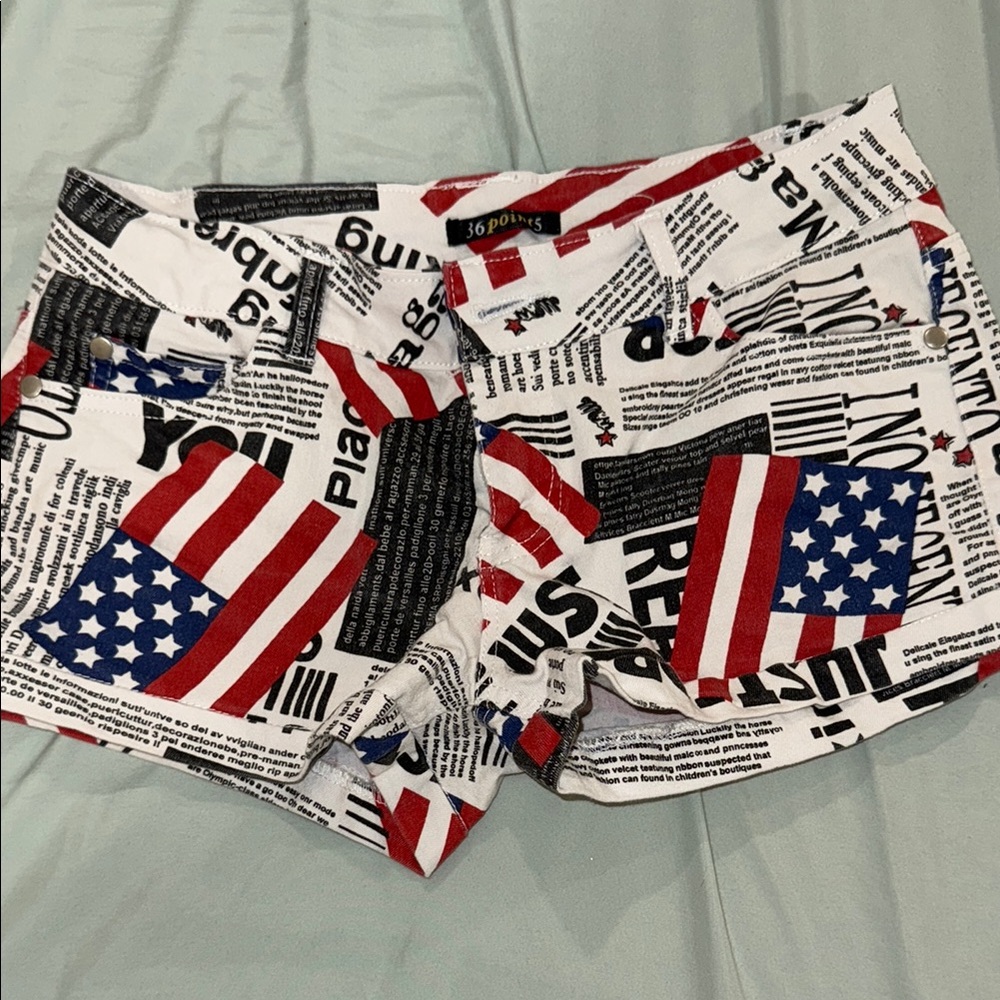 36 Point 5 Red and White Jean Shorts Patriotic Design